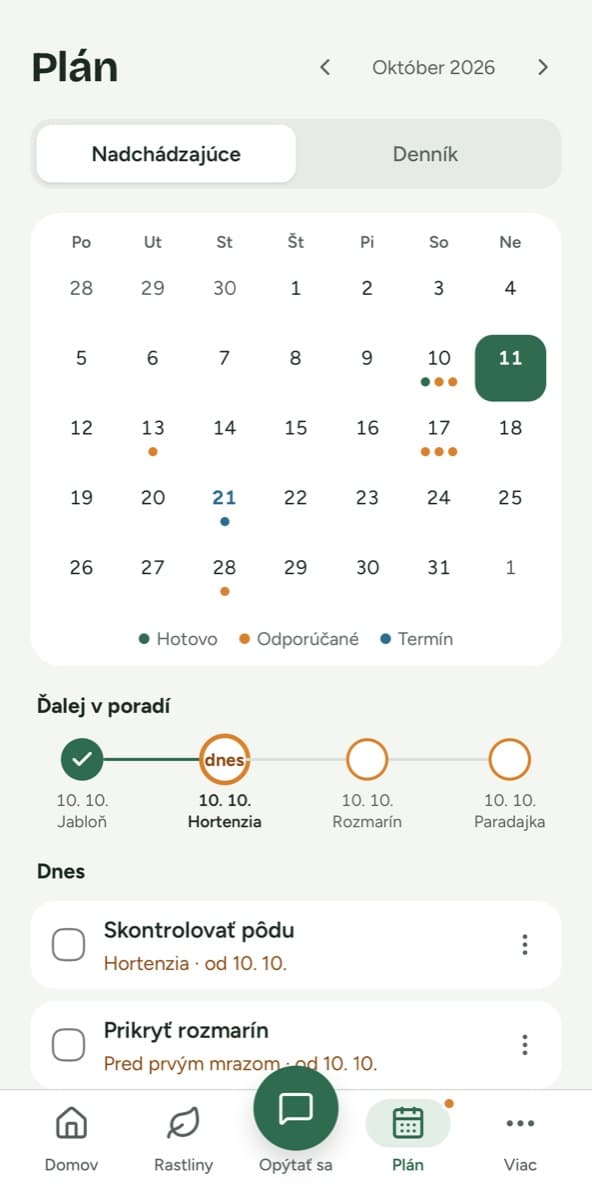 Plán starostlivosti v aplikácii Flori: mesačný kalendár s úlohami